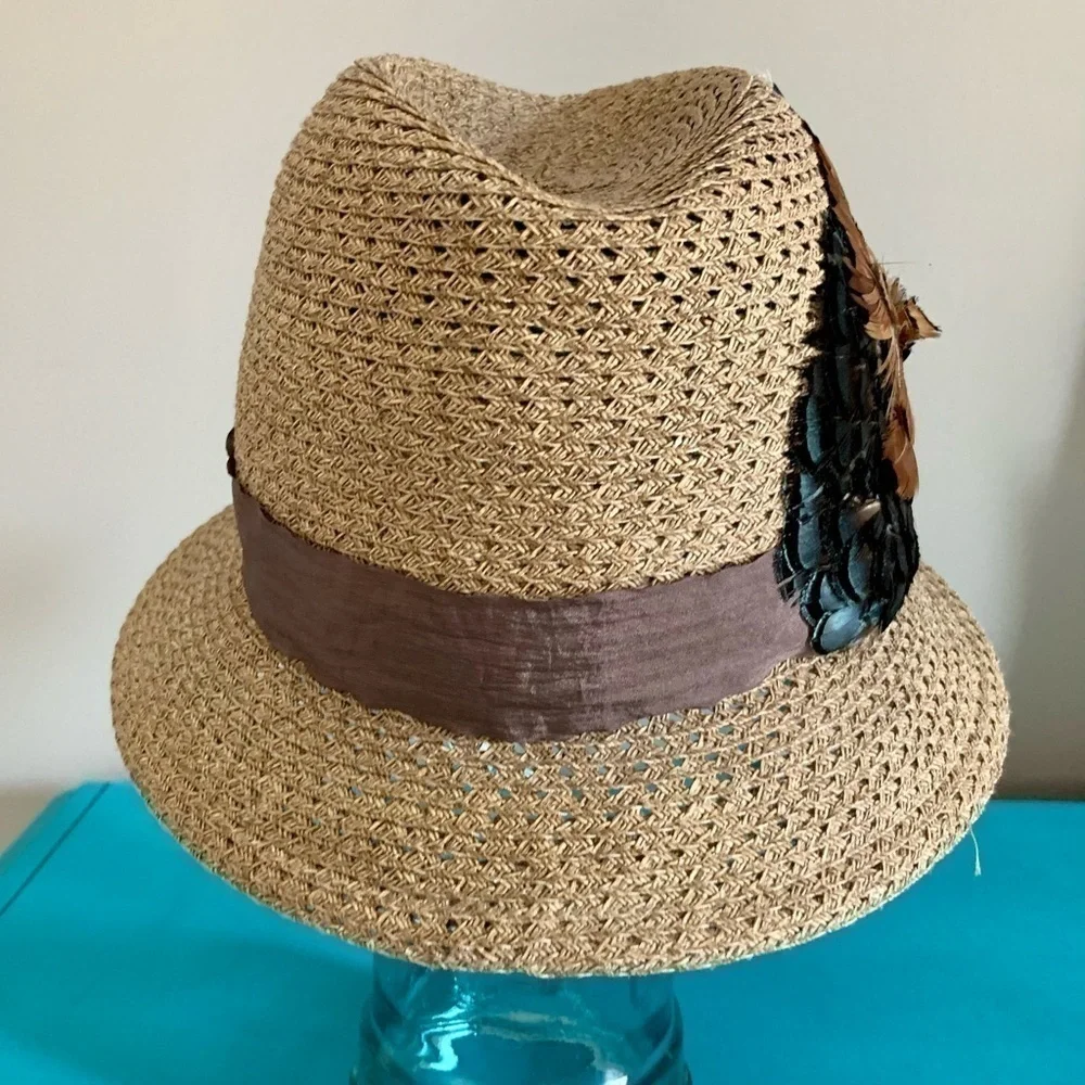 Gabriel Amar Frank Olive Woven Fedora w/ feathers